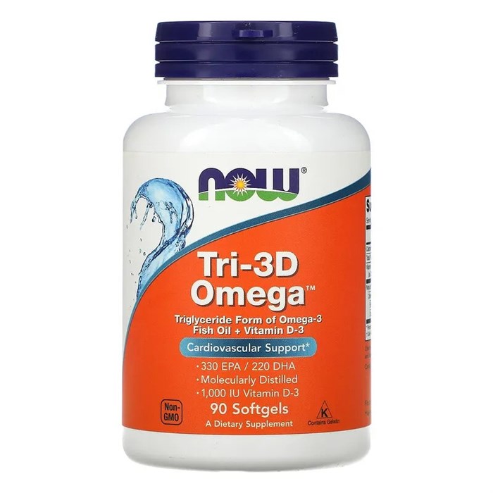 NOW Foods, Tri-3D Omega, жирные кислоты омега-3, 330 ЭПК / 220 ДГК, 90 капсул NOW-01686 - фото 4850