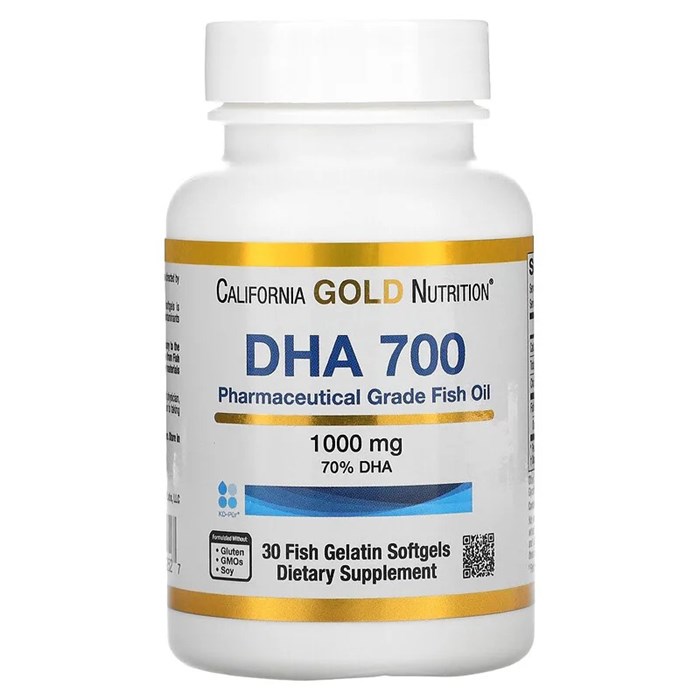 California Gold Nutrition, DHA 700, рыбий жир фармацевтической степени чистоты, 1000 мг, 30 рыбно-желатиновых капсул CGN-01252 - фото 4856