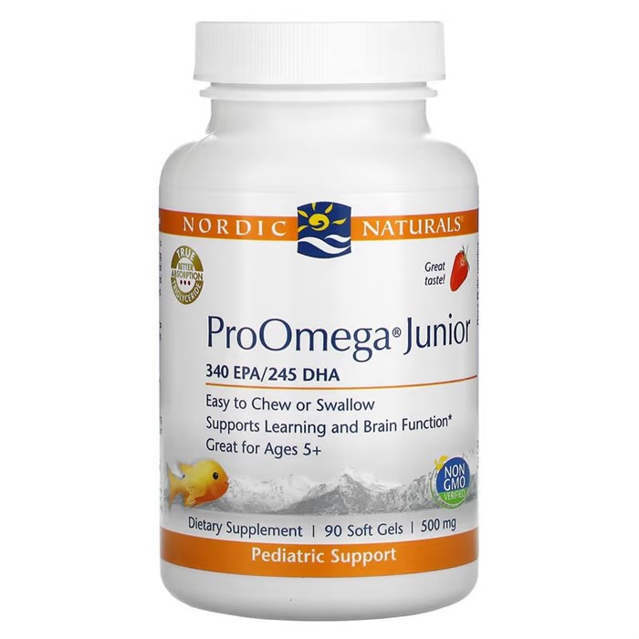 Nordic Naturals, ProOmega Junior, ДГК для детей, со вкусом клубники, 250 мг, 180 капсул NOR-07100 - фото 6536