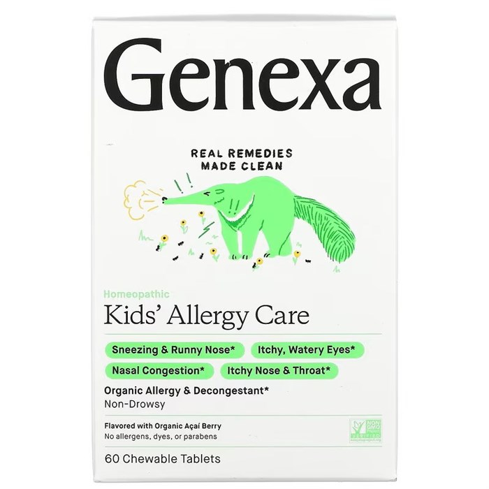 Genexa LLC, Allergy Care, органическое средство от аллергии и отеков для детей, органические ягоды асаи, 60 жевательных таблеток GXA-00602 - фото 6590