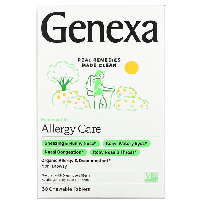 Genexa, Allergy Care, органическое средство от аллергии и отеков, органические ягоды асаи, 60 жевательных таблеток GXA-00605 - фото 6681